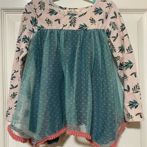 Matilda Jane Floral Dress with Teal Overlay Girl Size 5T